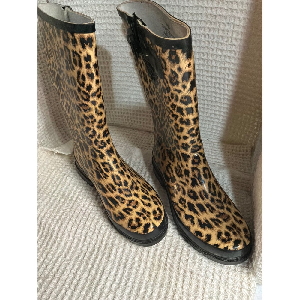 Animal Print Womens Western Chief Rain Boots Size 9 Leopard Tan Black